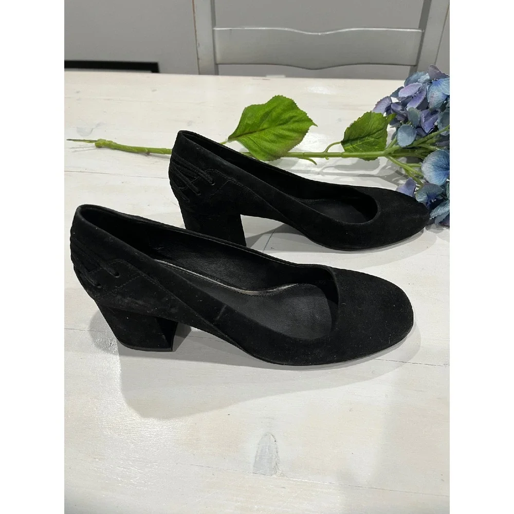 Elie Tahari Suede Block Heel Pumps‎ Comfortable Slip On Shoes Black 38.5 - Picture 3 of 8
